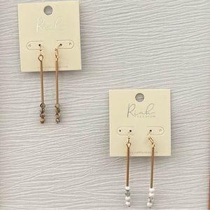Riah White/Opal & Tan Bead Hook Dangle Earrings 2 sets